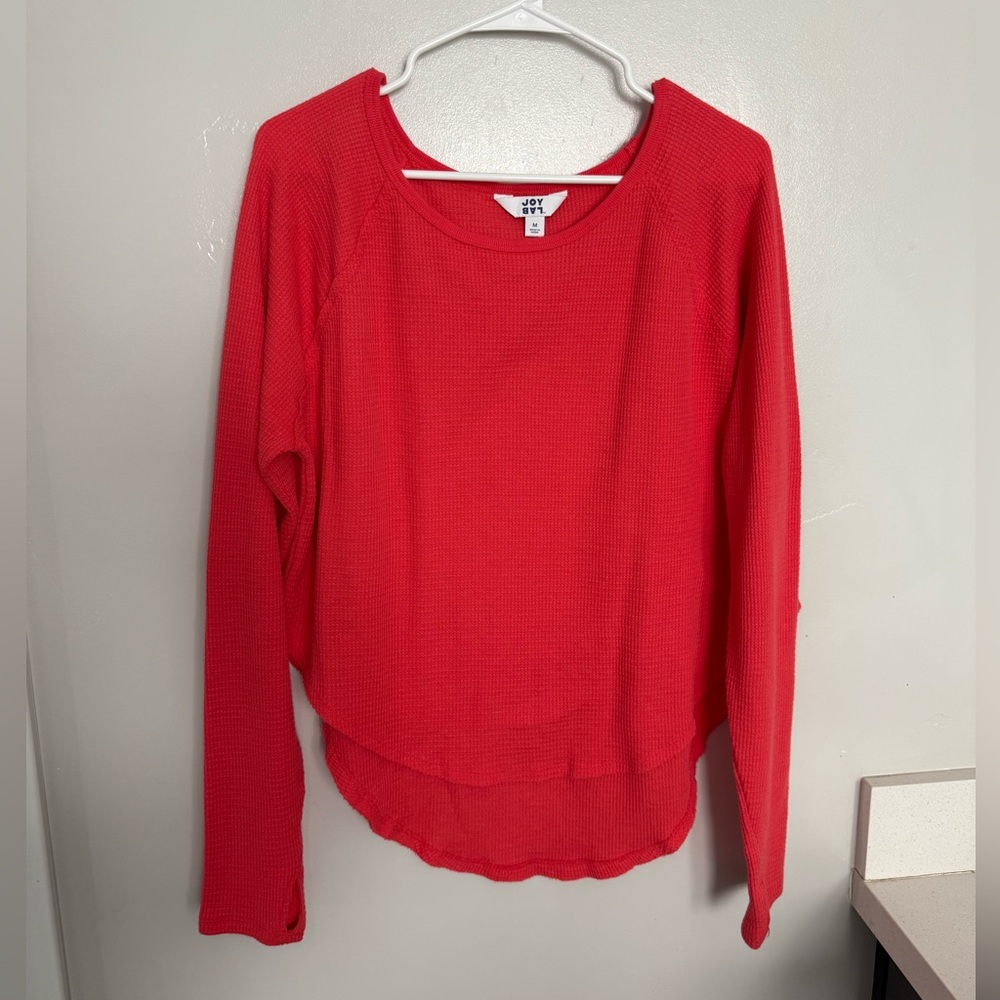 Women's JoyLab Coral Red waffle long sleeve top. Size medium.